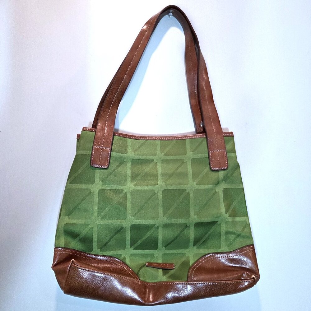 Vintage Nine & Co. Leather & Green Canvas Shoulder Bag